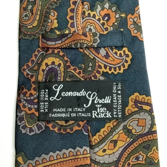 VINTAGE Teal Paisley Italian Silk Tie - Picture 8 of 11